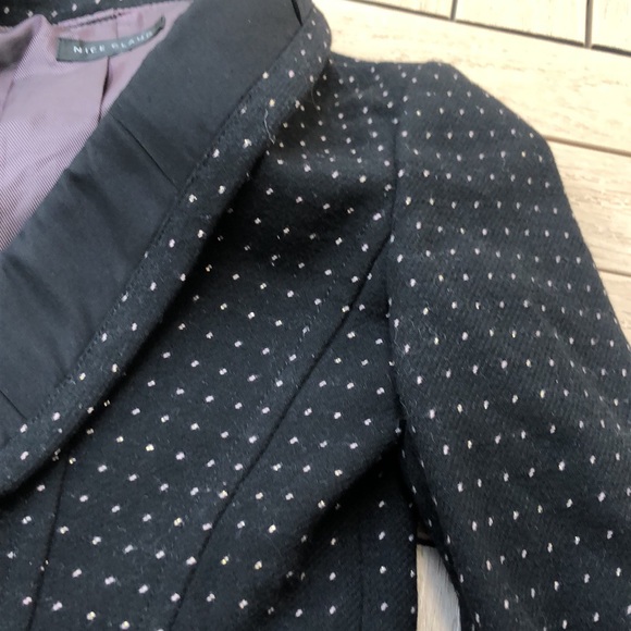 Nice Claup black white dot single button deep v neck wool blazer - Picture 14 of 14